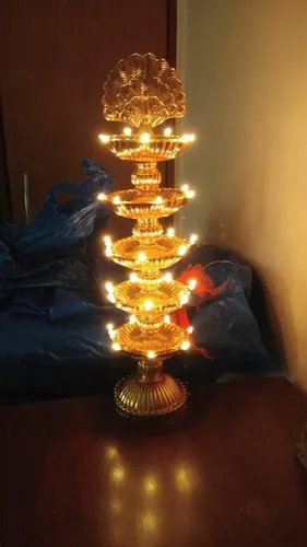 Neon Light Golden Electric Diya Stand, Size: 5layrs