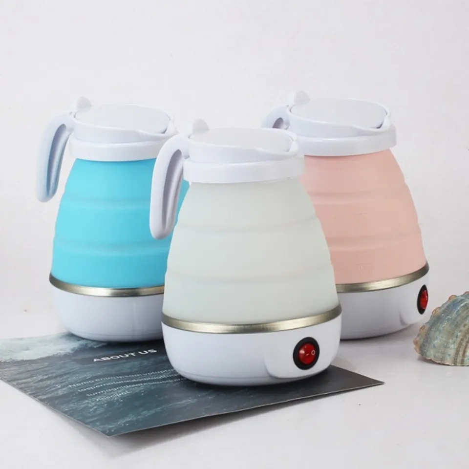 Portable Foldable Electric Kettle 600ml 110V/220V Tea Pot Leakproof Mini Silicone Kettle Travel Use