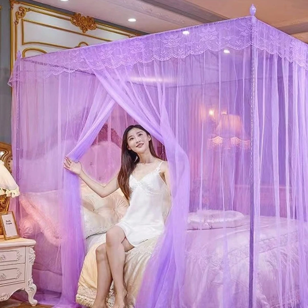 4 Corner Mosquito Net Bed | Embroidered Mosquito Net With Stand | Raja Jhul With Stand